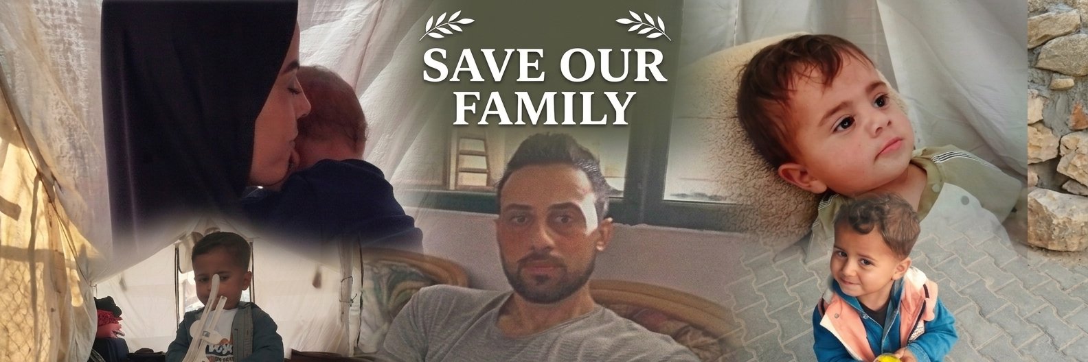 Save Our Family campaign banner showing Sami Shannat and his wife and two children in Gaza