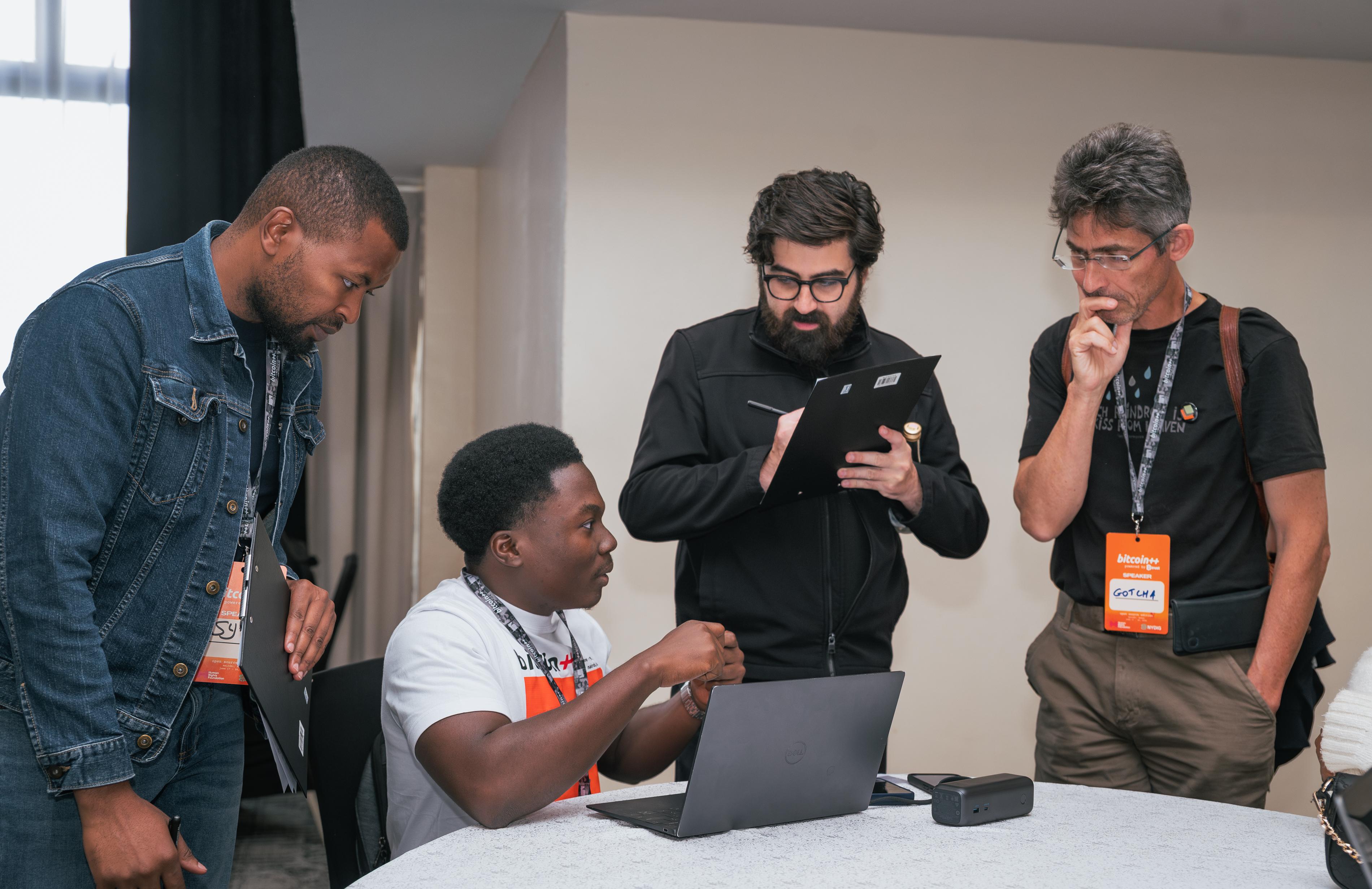 Alex Gleason judging the hackathon at BTC++ Nairobi, June 2026